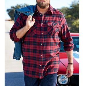KingSize Men’s Deep Red Black Plaid Flannel Button Down Shirt Size 4XLT Tall